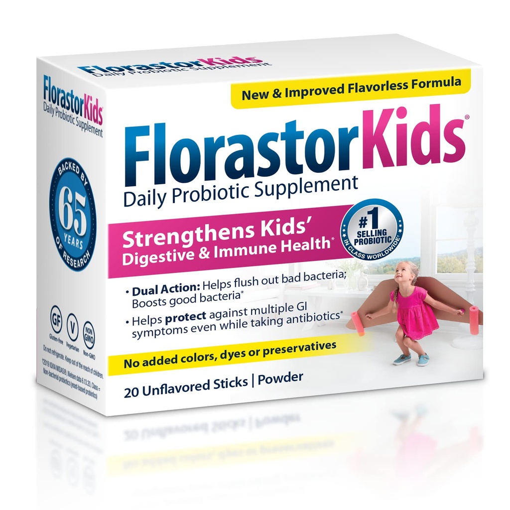 Florastorキッズデイリープロバイオティックサプリメント、食品や飲料と非風味のパウダーミックス、抗生物質、Saccharomyces Boulardii CNCM I-745(20サチェット)、パック2
