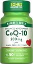 Nature's Truth CoQ10 200mg Softgels | 50 カウント | 吸収性サプリメントの強化 | プラスブラックペッパーエキス | 非GMO、グルテンフリー