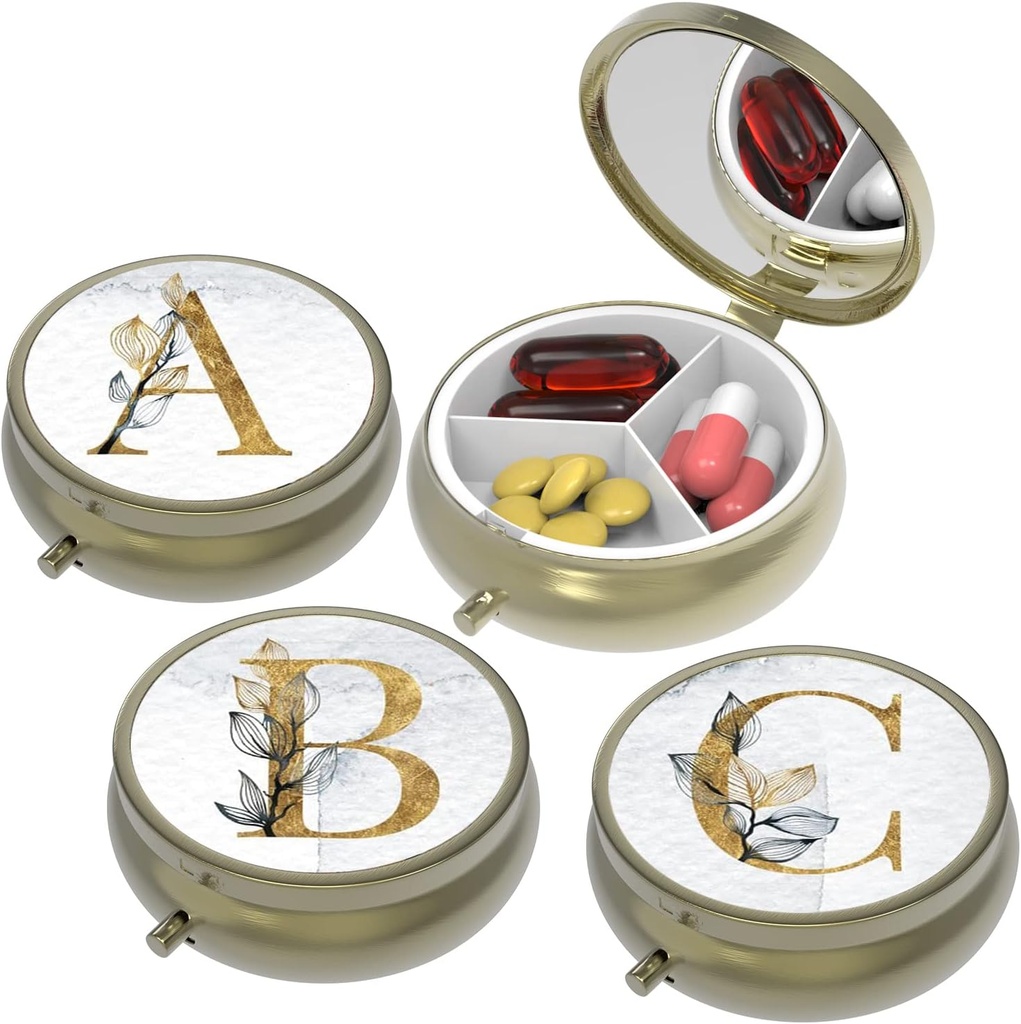 ビタミン、丸薬、魚油、イヤリング、スタッド、ブロンズ3ラウンド(ABC)のための小さなピルボックス、Pill Case for Purse&Pocket、3コンパートメントトラベルピルケース薬用オルガナイザーストレージ