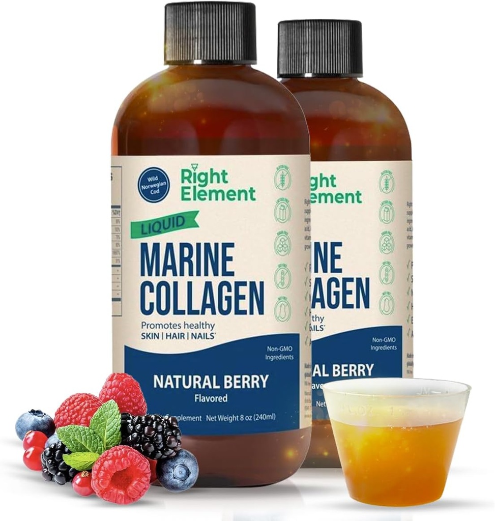 Liquid Marine Collagen | Wild Caught Cod - Hydrolyzed Keratin Peptide, Hyaluronic Acid & Biotin - Healthy Hair, Skin & Nails - Made in USA - Natural Berry, 8.00 Fl Oz (2-Pack)