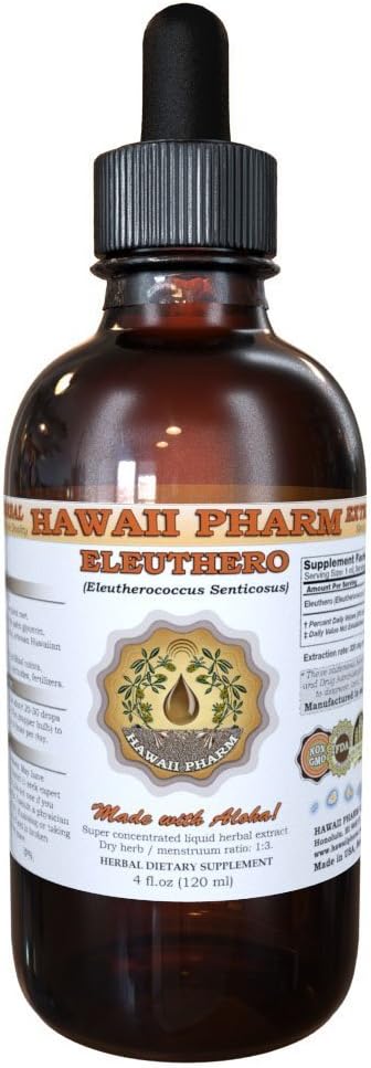 HawaiiPharm Eleuthero Liquid Extract, Organic Eleuthero (Eleutherococcus Senticosus) Siberian Ginseng Dried Root Tincture Supplement 2 oz