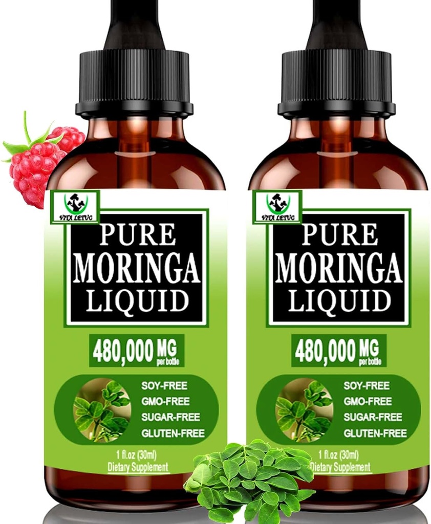 (2 Pack) Organic Moringa Liquid Drops for Energy,Metabolism Immune Support,Moringa Leaf Extract 6X Absorption Than Powder Capsules,Green Superfood Supplement for Women Men