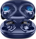 ワイヤレスイヤホンスポーツ、2025 Bluetooth 5.4 Earhooks、50Hステレオの深い低音のヘッドフォン4 ENCノイズキャンセリングマイク、IP7防水イヤホンランニングトレーニングジム-ブルー