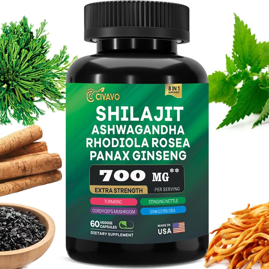Shilajit純粋なヒマラヤ9000MG、Ashwagandha 2000MG、Rhodiola Rosea 1000MG、Panax Ginseng 1500MG、Turmeric 500MG、Gingko Biloba 500MG、Stinginginging Nettle 250MG、Cordycepsのきのこの500MG