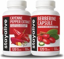 ALIVE CayenneとBerberine Bundle with Ceylon Cinnamon and Bitter Gourd Extract, 240 ビーガンPills, Non-GMO & Gluten無料Berberine Cayenneペッパーサプリメント