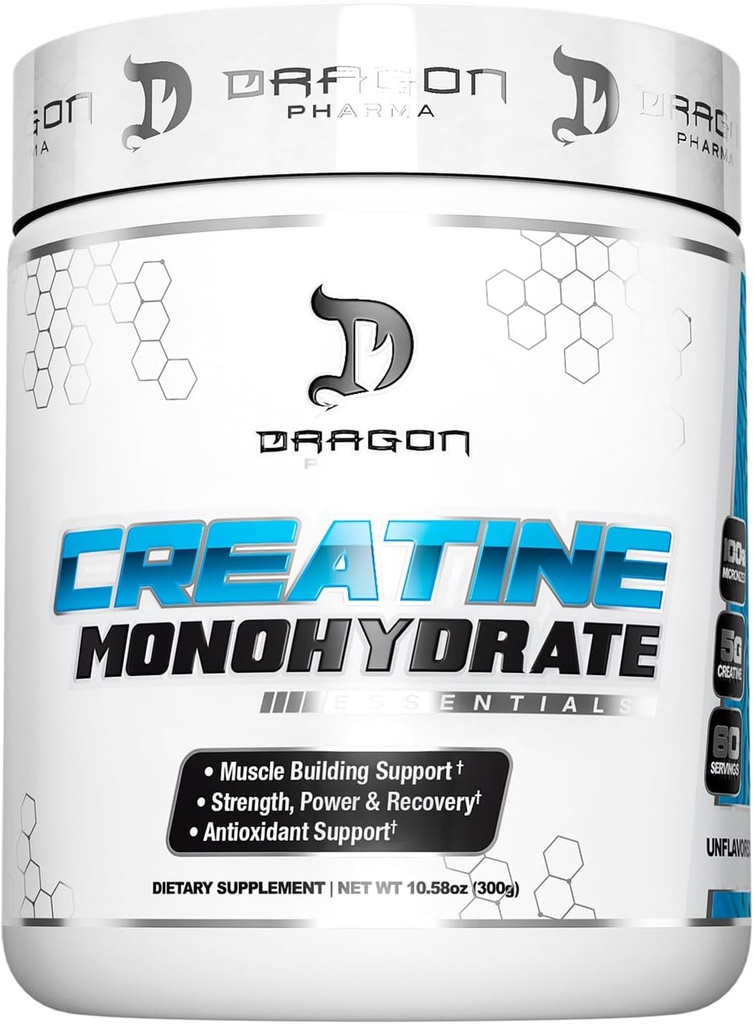 ドラゴンファーマ Creatine Monohydrate、援助筋肉回復、ポスト ワークアウトの補足、酸化防止サポート(60のサービング、Unflavored)