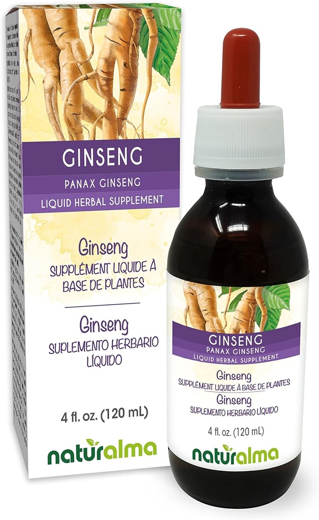 ナチュラルマ・ギンセン(Panax Ginseng) ルートアルコールフリーのチンキ - 4 fl oz 液体エキス - ハーブサプリメント - ビーガン