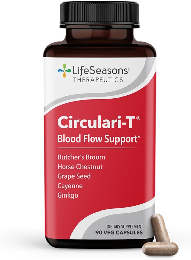 LifeSeasons Circulari-T - 血の循環の補足 - 動脈、毛細血管の健康をサポート - Butcher's Broom、Ginkgo、カイエン、ブドウ種子&馬の栗 - 90カプセル