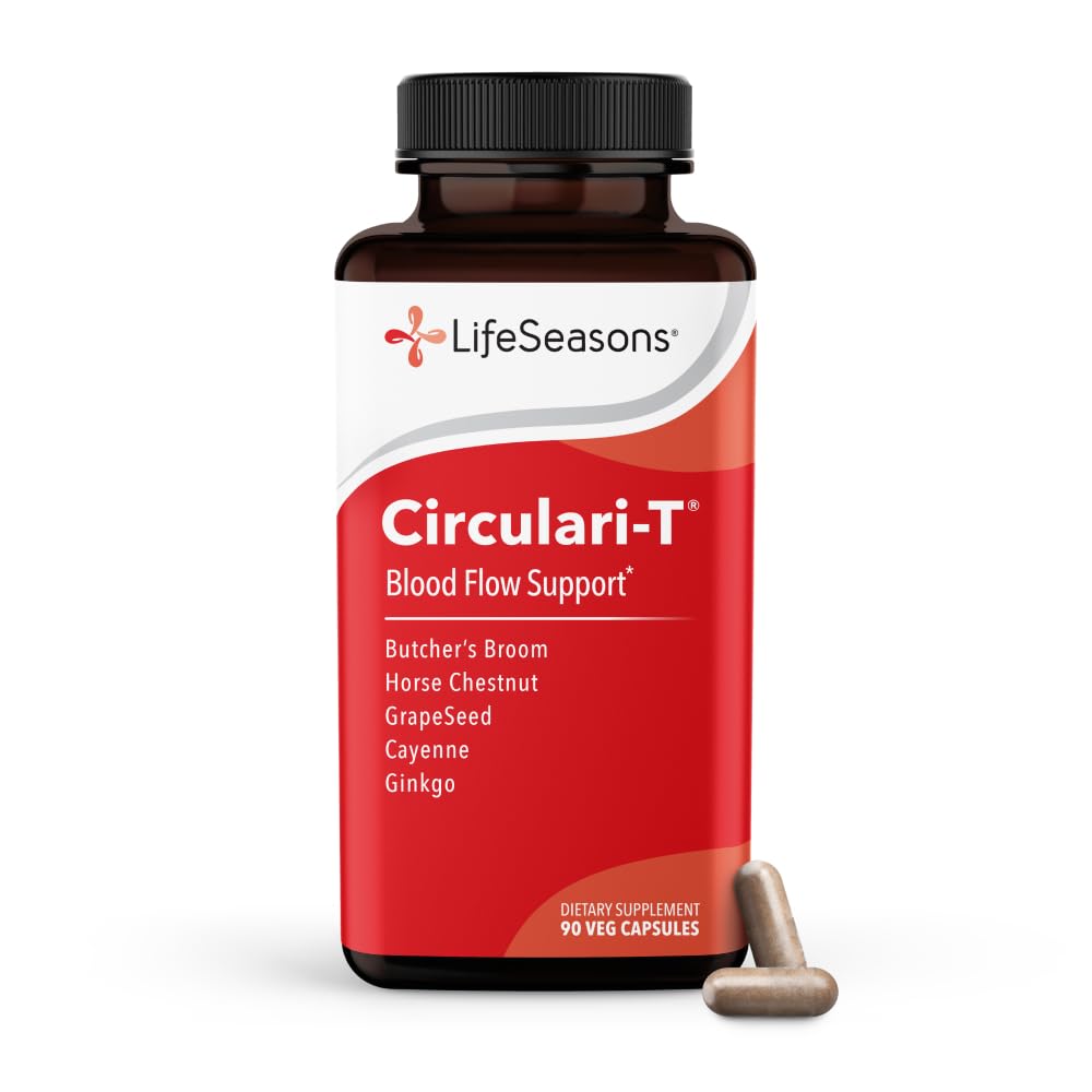 LifeSeasons Circulari-T - 血の循環の補足 - 動脈、毛細血管の健康をサポート - Butcher's Broom、Ginkgo、カイエン、ブドウ種子&馬の栗 - 90カプセル