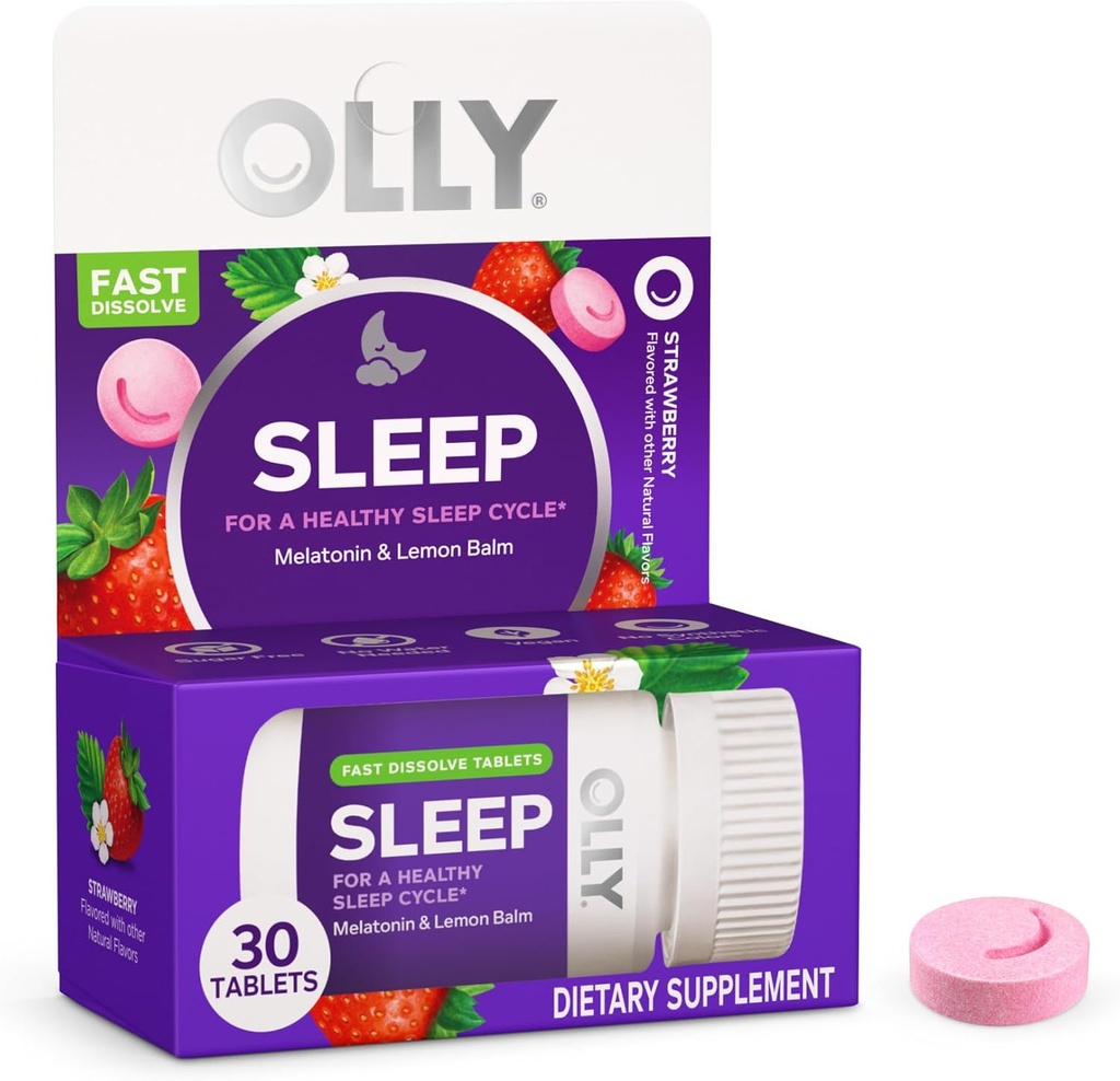 OLLYの睡眠の速い分解、3mgのメラトニン、レモン バルム、いちごの味、30日の供給- 30の計算