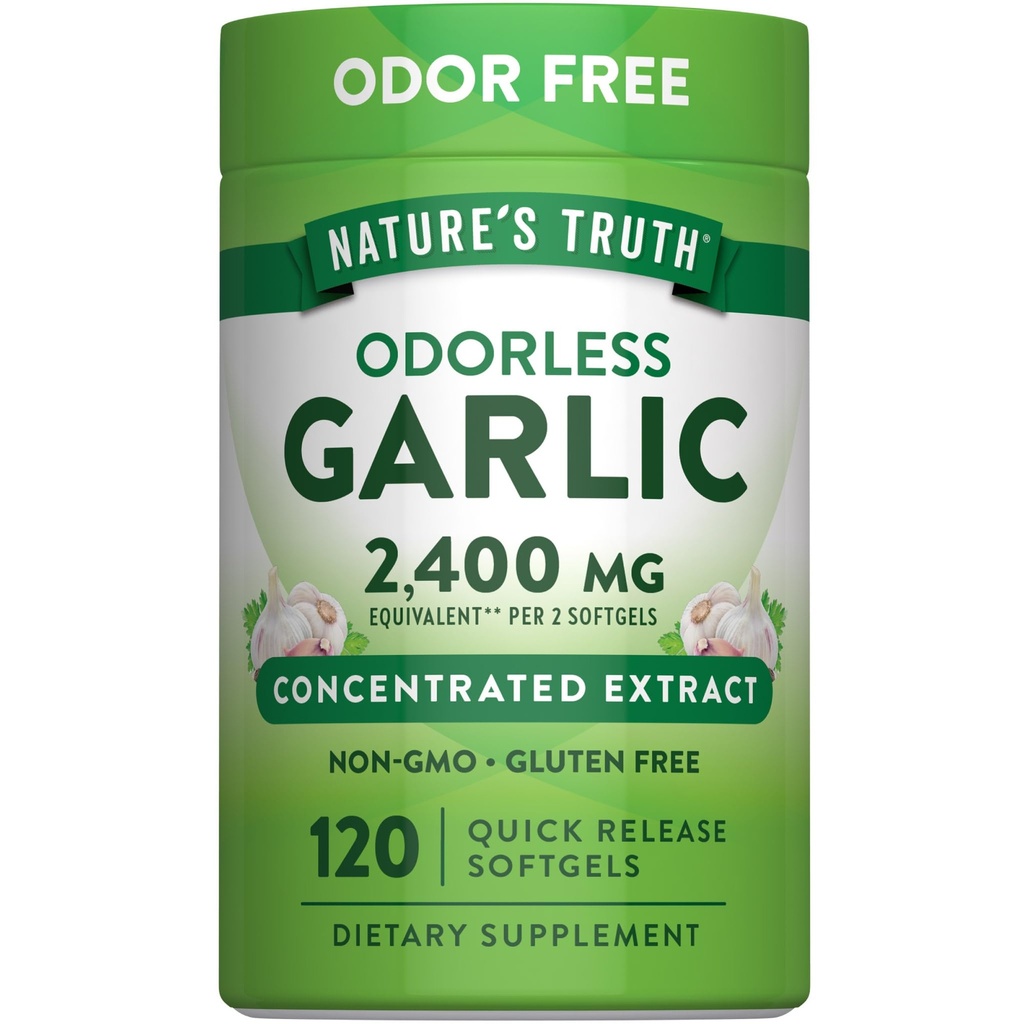 Nature's Truth Odorless Garlic 2400 mg | 120 Softgels | 抽出の丸薬 | 非GMO、グルテンフリーのサプリメント