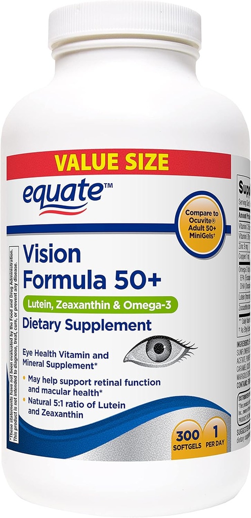 Equateの視野の方式50+ルテイン、Zeaxanthin及びオメガ3、300のSoftgels