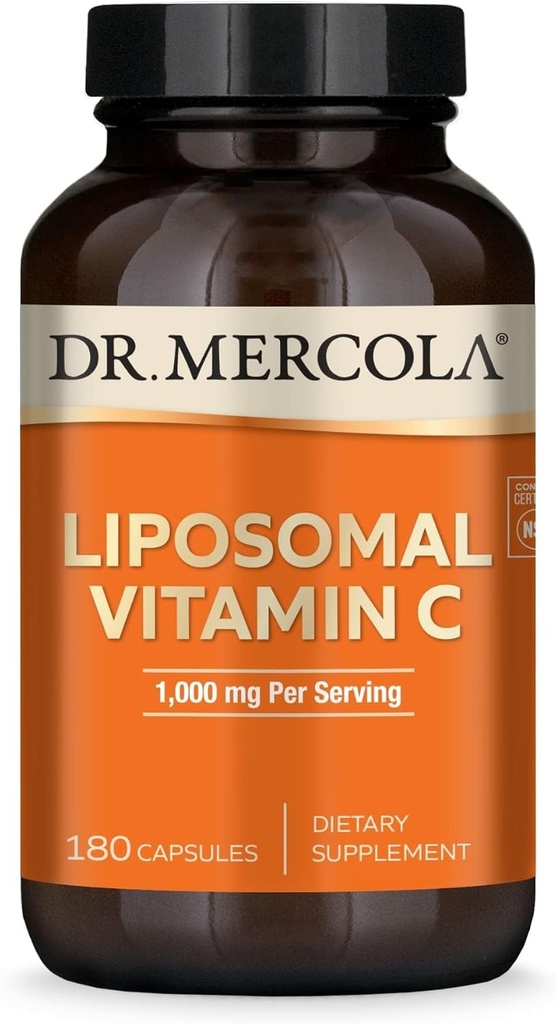 Dr. Mercola Liposomal ビタミン C - 脳、心臓、目&免疫サポート - 1,000 mg のバイオ利用できるビタミン C - 非GMO、グルテンフリー&大豆フリー - 180 カプセル (90 のサービング)