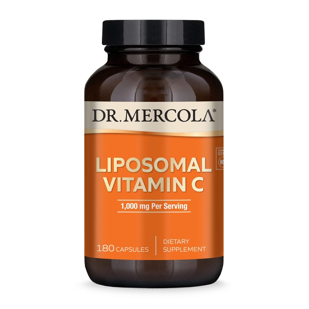 Dr. Mercola Liposomal ビタミン C - 脳、心臓、目&免疫サポート - 1,000 mg のバイオ利用できるビタミン C - 非GMO、グルテンフリー&大豆フリー - 180 カプセル (90 のサービング)