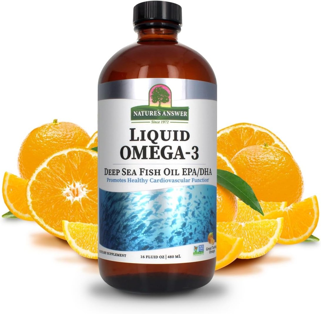 Nature's Answer Liquid Omega-3 | EPA/DHA 栄養補助食品の深海魚油 | 心血管サポート | 防腐剤・グルテンフリー 16oz (パック 1)