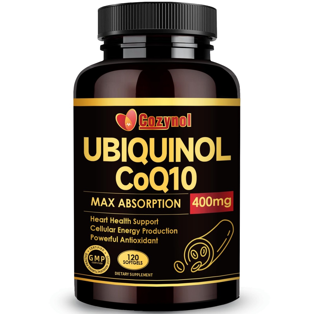 Ubiquinol CoQ10 400mgのビタミンE及びOmega-3のMax吸収のCoenzyme Q10の強力な酸化防止、サポート中心の健康及びエネルギー生産、120の計算、非GMO