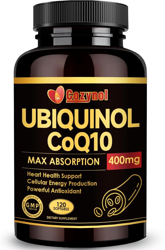Ubiquinol CoQ10 400mgのビタミンE及びOmega-3のMax吸収のCoenzyme Q10の強力な酸化防止、サポート中心の健康及びエネルギー生産、120の計算、非GMO