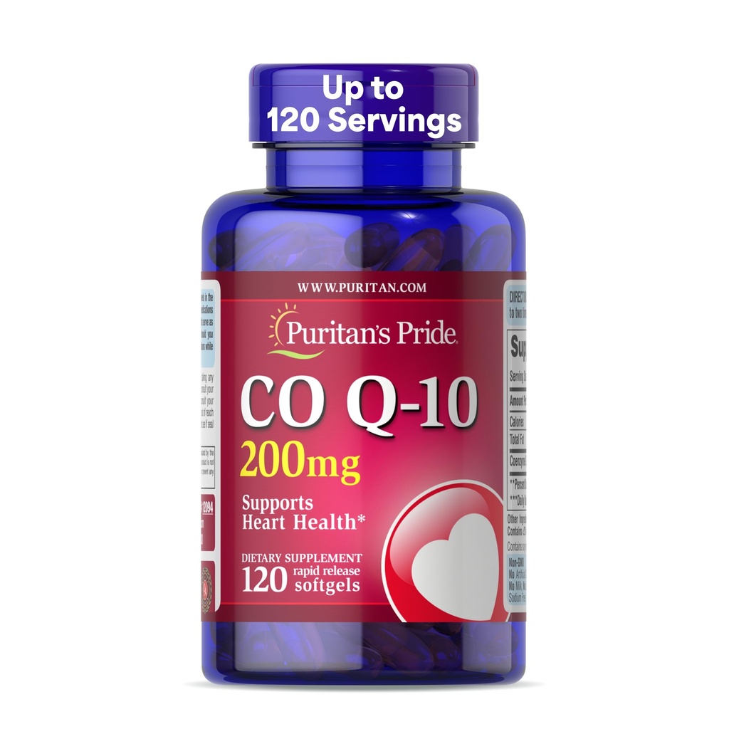 Puritan's Pride Coenzyme CoQ10 200mg, 心臓の健康のための栄養補助食品, 血圧, 経口ガム健康, 健康な老化サポート, 120 サービング, 迅速なリリースSoftgels