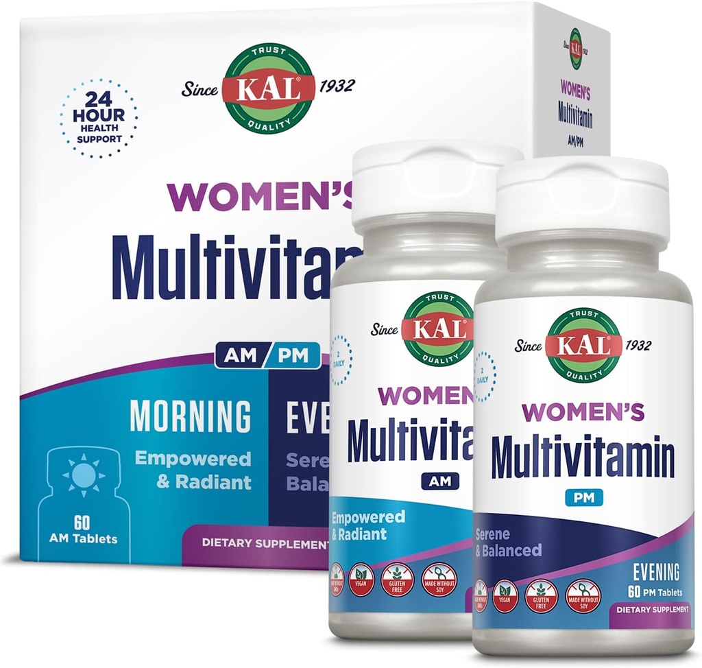 KALの女性のMultivitamin AM/PMのAshwagandha、無水ケイ酸、有機性Spirulinaおよび細胞エネルギー、骨の強さ、免疫サポート、完全菜食主義者の30のサービング、120のタブレットのためのGABAのための女性のための2イン1のMultivitamins