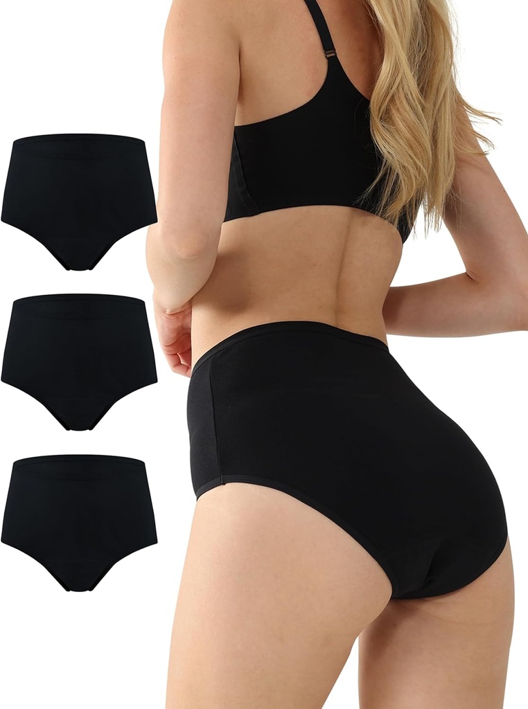 洗濯できる女性のためのBATTEWAの漏出証拠の下着、Incontinenceの下着の吸収性の綿のパンティのぼうこうの漏出保護50ML (黒く、X-Large、3パック)