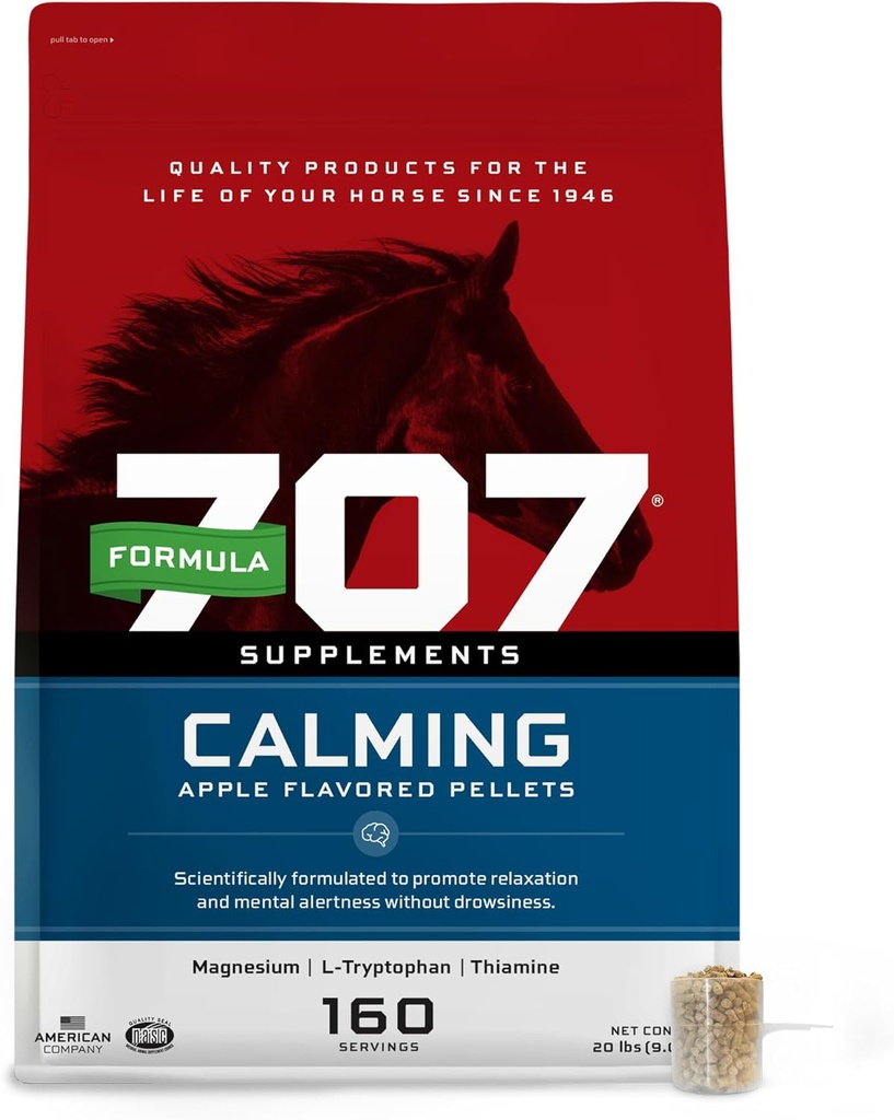 Formula 707 Calming Equine Supplement 20LB Bag – 160 Servings – Anxiety Relief and Enhanced Focus for Horses – L-Tryptophan, Thiamine & Magnesium