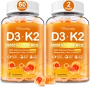 大人のためのビタミンD3 K2 5000IU/10000 IUのグミ - 600mgカルシウム、K2 (MK-7) 200mcg、マグネシウム、亜鉛、オメガ3 -サポートカルシウム吸収および免疫の健康