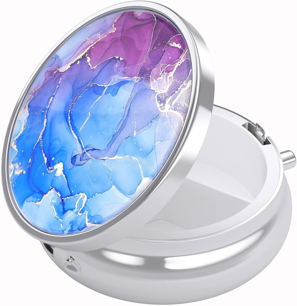 Nipichshaの丸薬箱、財布のための小さい丸薬箱及びポケット、かわいい旅行薬のオルガナイザー、ビタミン、薬、魚油及び補足、青い大理石を握る携帯用薬の容器のホールダー