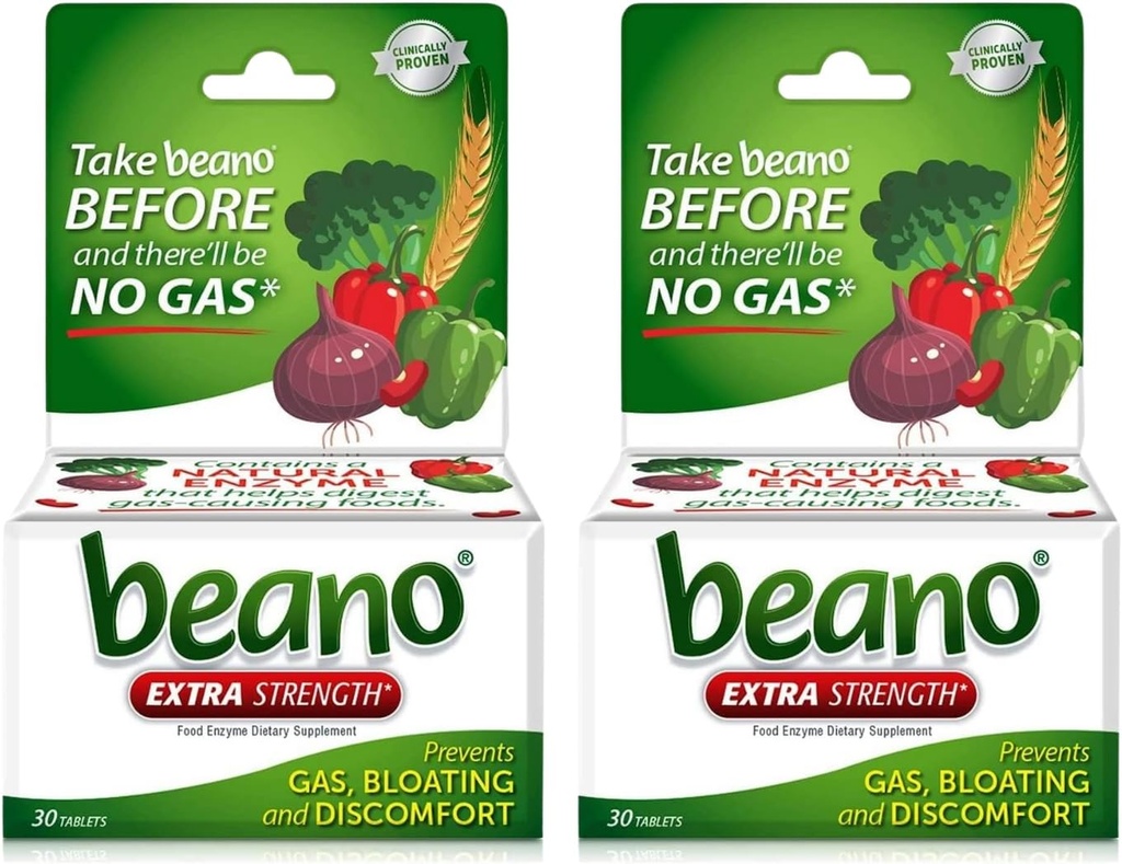 Beano Extra Strength, Gas Prevention & Digestive Enzyme Supplement, 30 Count (Pack of 2)