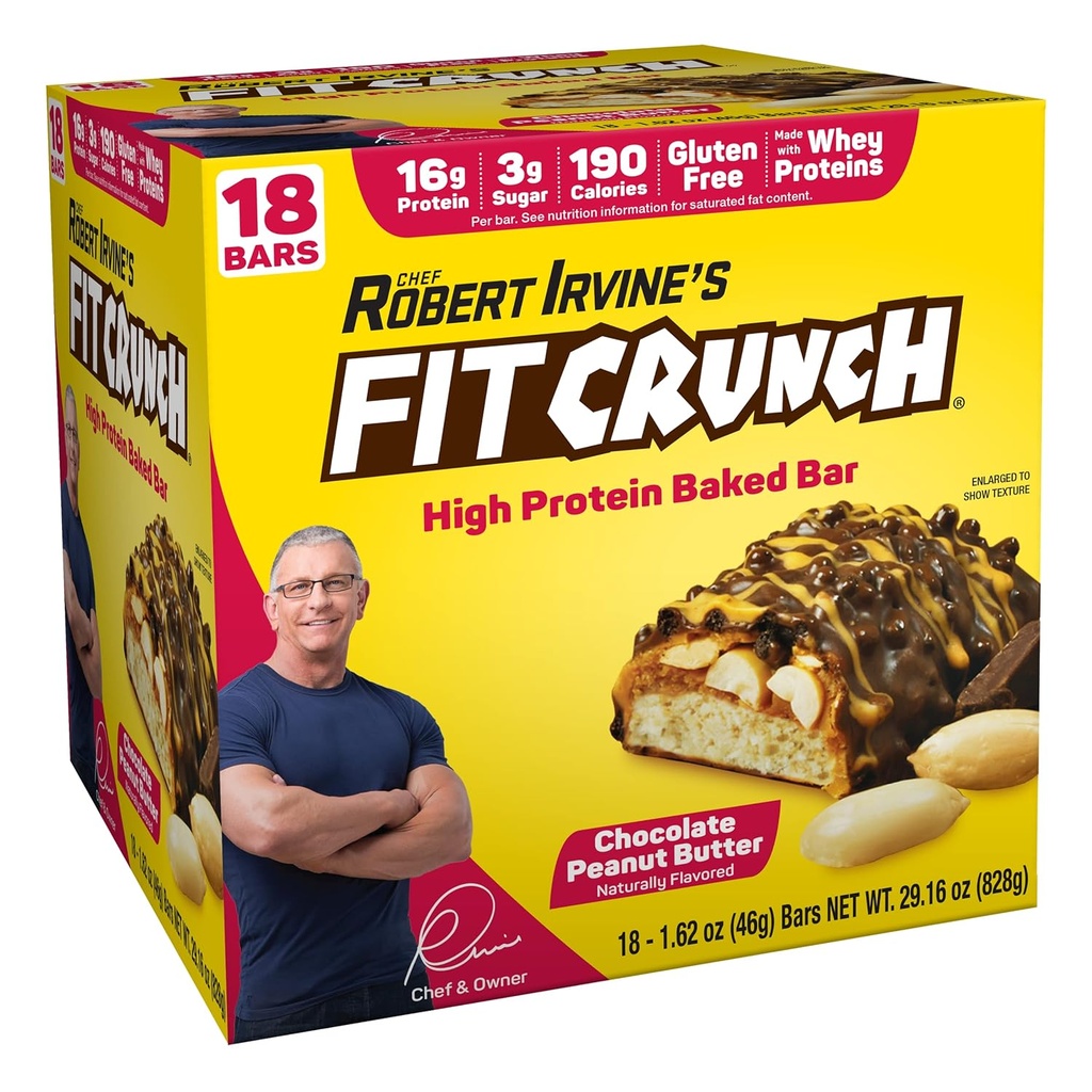 FITCRUNCHスナックサイズのプロテインバー、6層焼肉バー、3gの砂糖&ソフトケーキコア(18バー、ピーナッツバター)