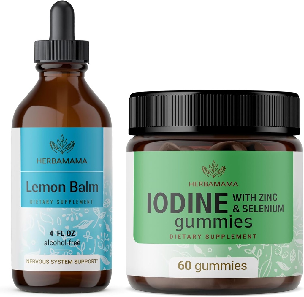 HERBAMAMAレモンバームとイオダインキット - レモンバームチンチャーの束4 fl oz&カリウムイオダイングミー - ビーガン、非GMO、アルコール&ゼラチンフリー - 2パック