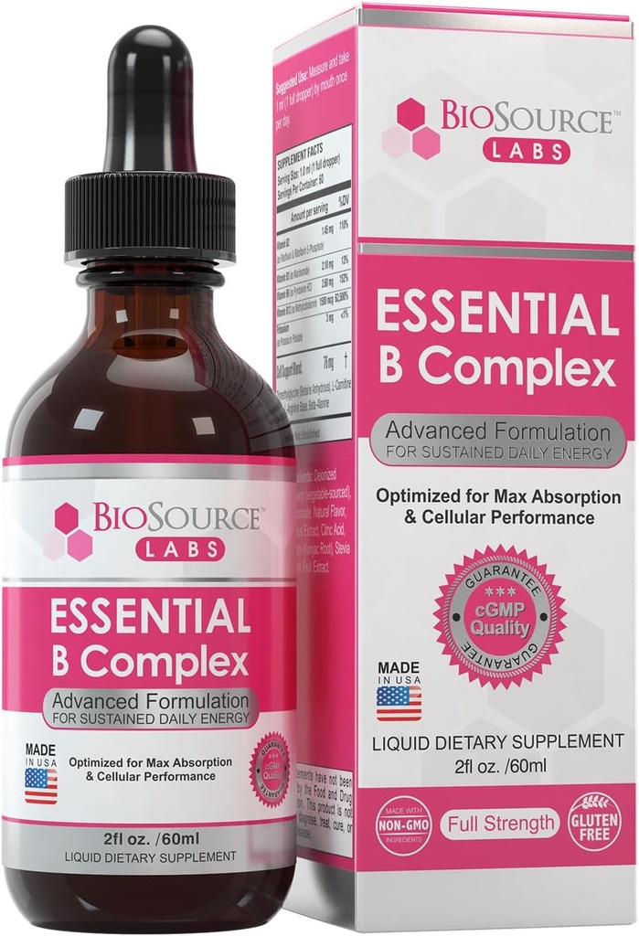 Essential B Complex - Daily Vegan Vitamin B-Complex Sublingual Liquid Drops w/Methyl B12 (2oz / 60ml Bottle) - 60-Day Supply