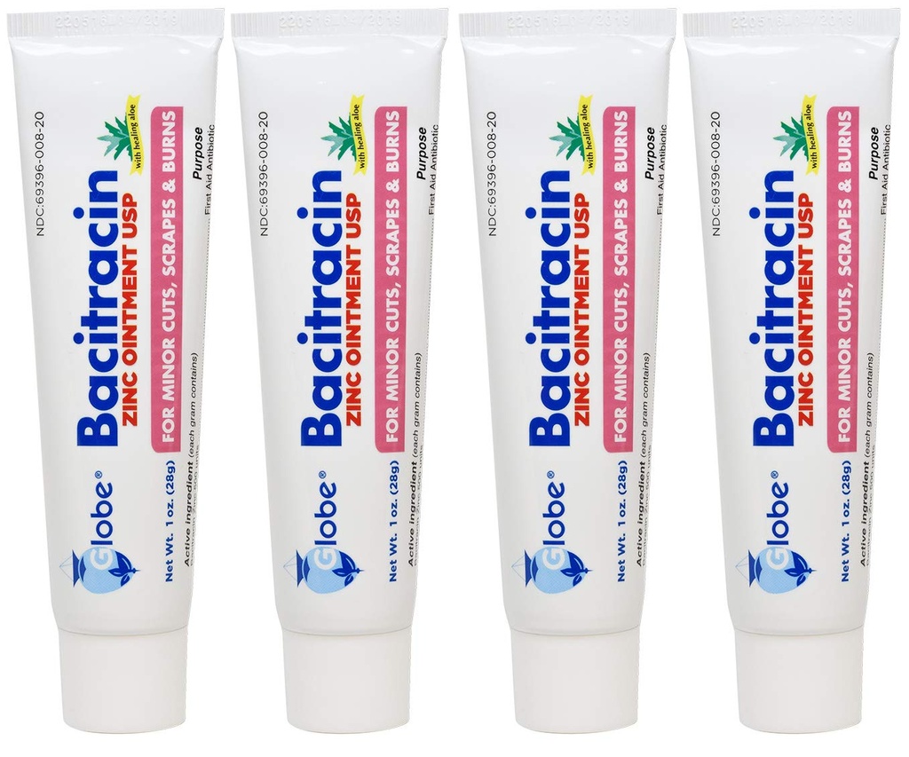 (4パック)グローブバシクラシン亜鉛軟膏+アロエ1oz、抗生物質軟膏、エッセンシャル抗生物質ファーストエイド用品、ヒーリングアクション、最大抗生物質パワー、カット、スクラップ、バーンの感染を防ぎます