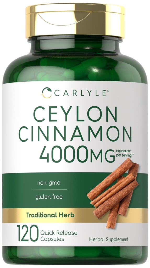 キャリールセイロンシナモンカプセル4000mg | 120カウント | 非GMO&グルテンフリーサプリメント