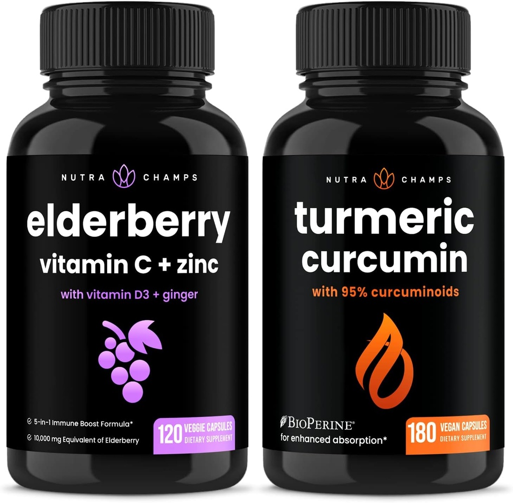 NutraChamps エルダーベリーとターメリック クルクミン カプセル バンドル