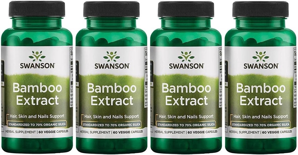 スワンソン竹エキス - 天然毛、皮膚、爪のサプリメント - 70%シリカ含有対応コラーゲン配合&骨の成長 - (60ベジギーカプセル、300mg各) 4パック