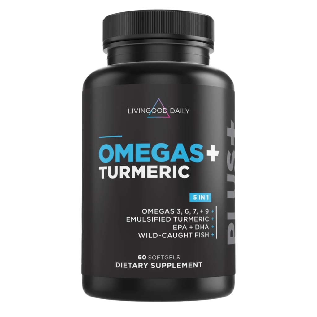 Livingood毎日のオメガ3 6 9プラスターメリッククルクミンサプリメント、60Softgels - 魚油オメガ3サプリメント(EPA&DHA)男性と女性のための - 脳、関節、心臓の健康、代謝 - アメリカ製