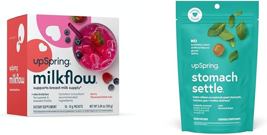 アップスプリングミルクフロー電解液 Breastfeeding Supplement Drink Mix with Fenugreek Stomach Settle Drops for Occasional Nausea Edward/Upset Stomach with Ginger, Lemon, Spearmint, B6.