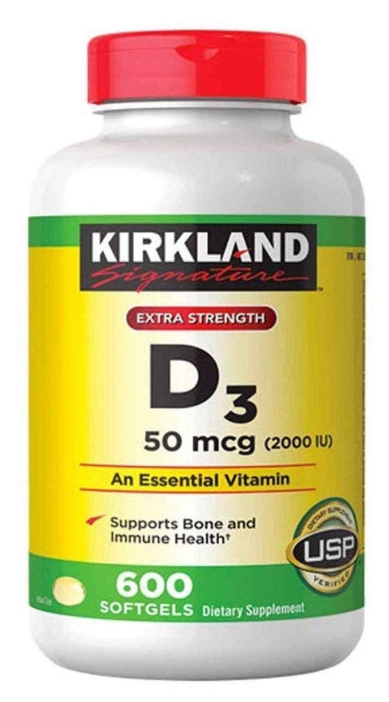 キルクランドシグネチャーエクストラ強度D3 50 mcg、600 Softgels