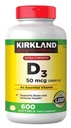 キルクランドシグネチャーエクストラ強度D3 50 mcg、600 Softgels
