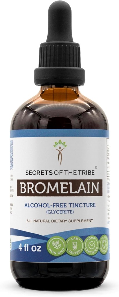 Secrets of the Tribe Bromelain Tincture Alcohol-Free Extract, Wildcrafted Bromelain, Pineapple (Ananas Comosus) (4 FL OZ)