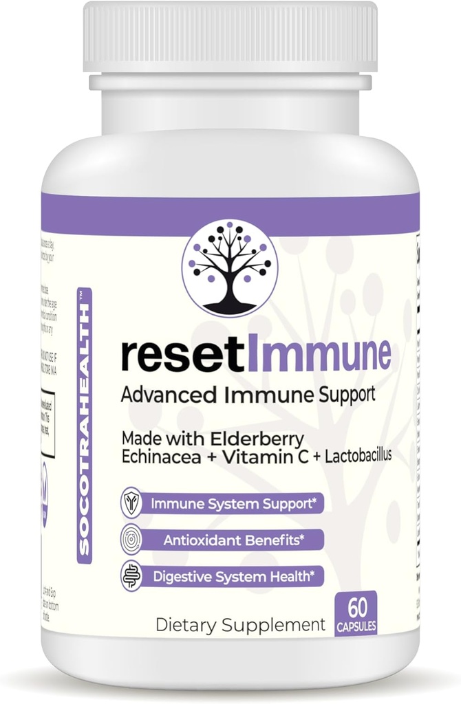 ResetImmune - 高度な免疫サポート - エルダーベリー、Echinacea、ビタミンC、Lactobacillus - 60ビーガンカプセル付き