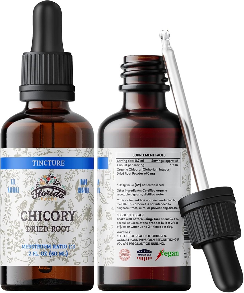 Chicory Tinctureのエキス、有機性Chicory (Cichorium Intybus)は食欲、肝臓およびGalbladderの損失のためのRootを、冷たい出版物された有機性野菜のGlycerin 2のoz (60のml)、700のmg乾燥しました