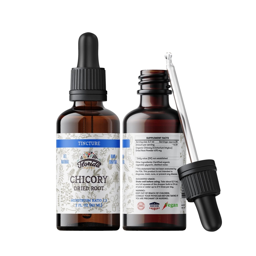 Chicory Tinctureのエキス、有機性Chicory (Cichorium Intybus)は食欲、肝臓およびGalbladderの損失のためのRootを、冷たい出版物された有機性野菜のGlycerin 2のoz (60のml)、700のmg乾燥しました