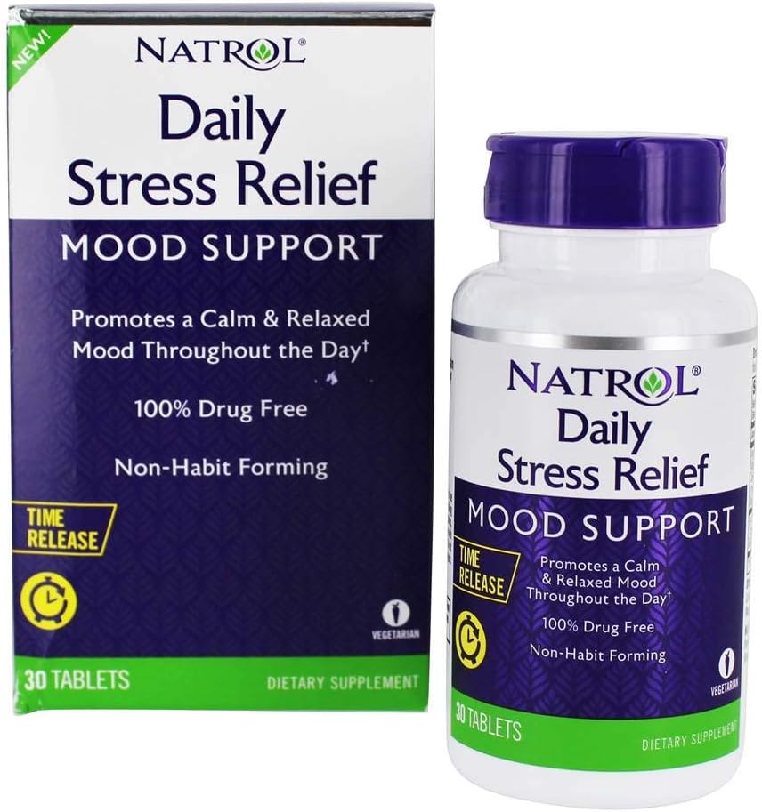 Natrol Daily Stress Relief 100 mg, Dietary Supplement, Mood + Stress, 30 Tablets, 30 Day Supply
