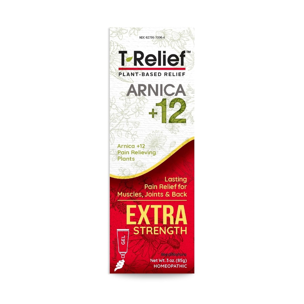 MediNatura T-Relief 余分強さのゲルのアルニカ +12 背部痛みの接合箇所の痛み及び剛さのための自然な緩和の活動 全身の女性及び人のための速い代理の救助 - 3 oz