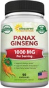 aSquaredの栄養の自然な韓国のPanaxのGinseng (1000mg最高の強さ) - 90のカプセルの根のエキスのコンプレックス(赤及び白)、種、アジアの粉の補足、エネルギーのためのタブレットの丸薬の高い適量のGinsenosides