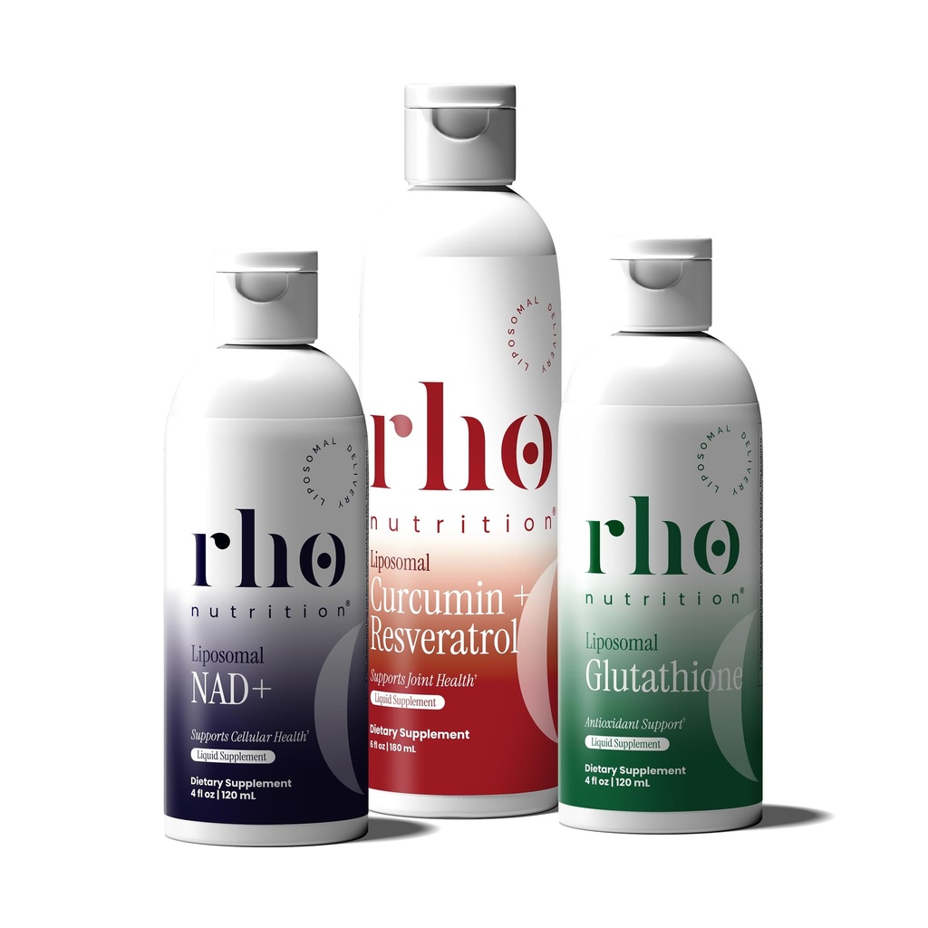 Rho Nutrition - 細胞の健康エッセンシャルバンドル - 健康な老化と細胞のサポートのための液体リポソームサプリメント - NAD +、クルクミン + Resveratrol、&グルタチオン(3パック)