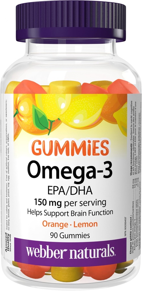 Webber Naturals Omega-3 Gummies 50mg EPA/DHA・EPA/DHA・オレンジ・チェリー・レモン・90グミ