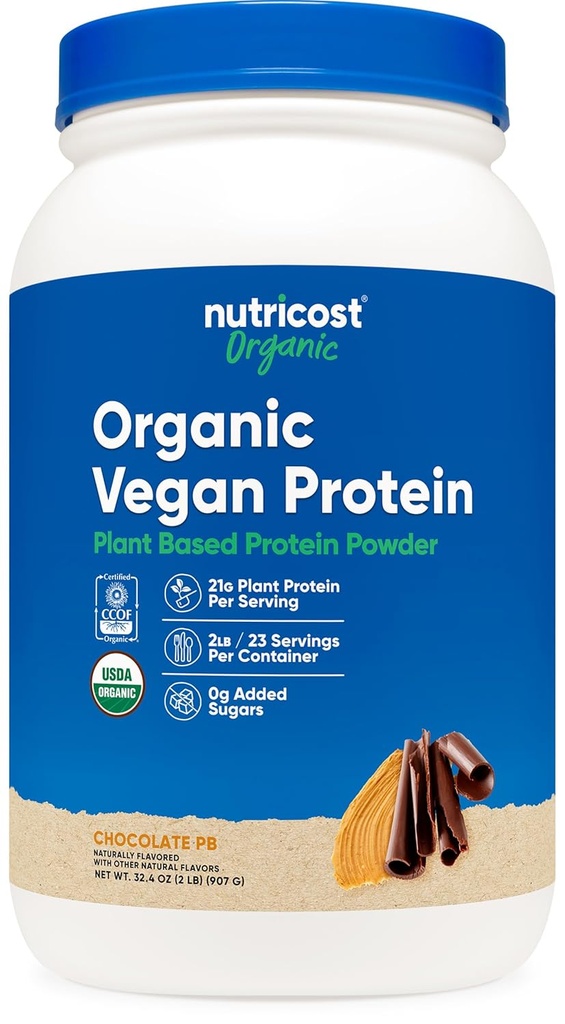 Nutricostオーガニックビーガンプロテインチョコレートピーナッツバター(2 LB) -グルテンフリー、GMOフリー