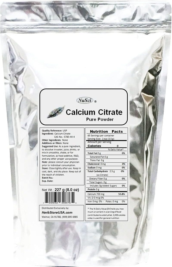 Calcium Citrate Powder Pure Bio-Available Form Calcium (227 Grams (8.0 oz))